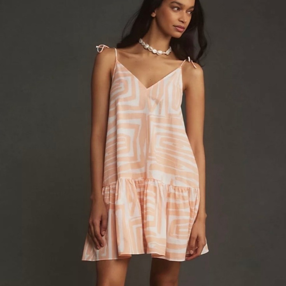 Anthropologie Maeve Sleeveless Flounce Swing Mini Dress SZ M Chic Feminine